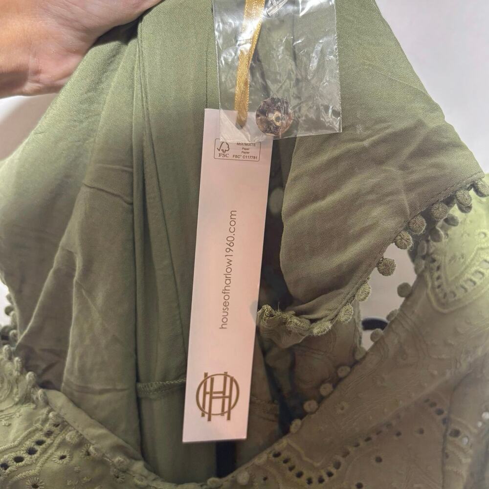 House of Harlow 1960 NWT Olive Green Eyelet Midi Dress Cottagecore Praire Size 4 - Picture 12 of 12